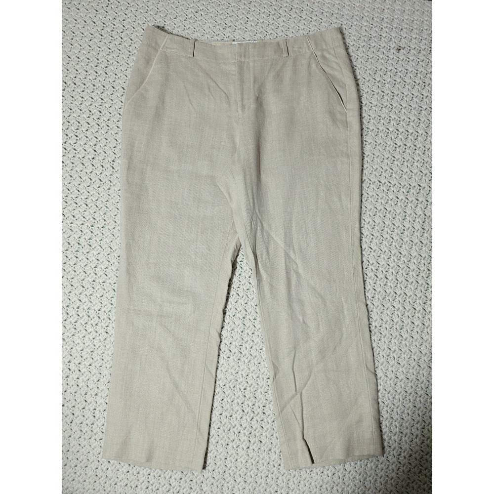 Elevenses Pants Women 12 Beige Excellent Linen Tencel Straight Leg Mid Rise